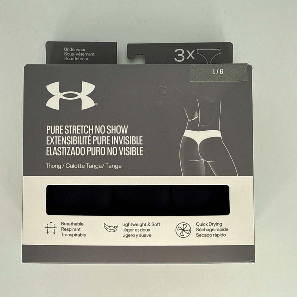 NIP Under Armour Pure Stretch No Show Women's Large Black Thongs Panties 3 Pairs